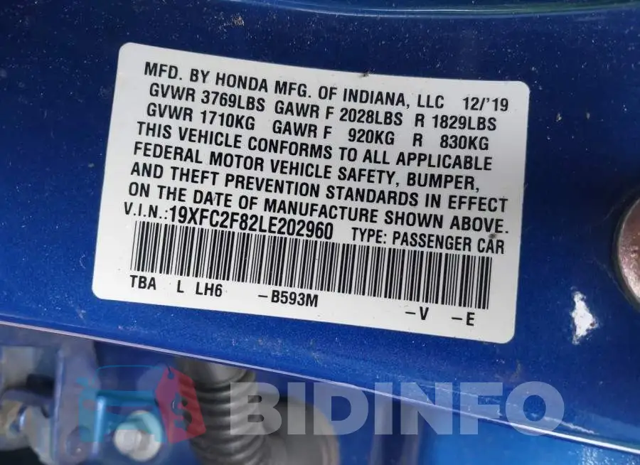 19XFC2F82LE202960 Photo# 9