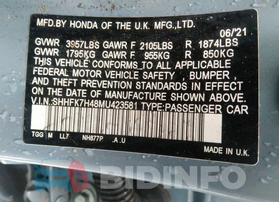 SHHFK7H48MU423581 Photo# 9