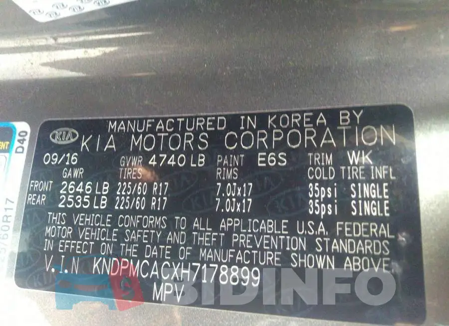 KNDPMCACXH7178899 Photo# 9