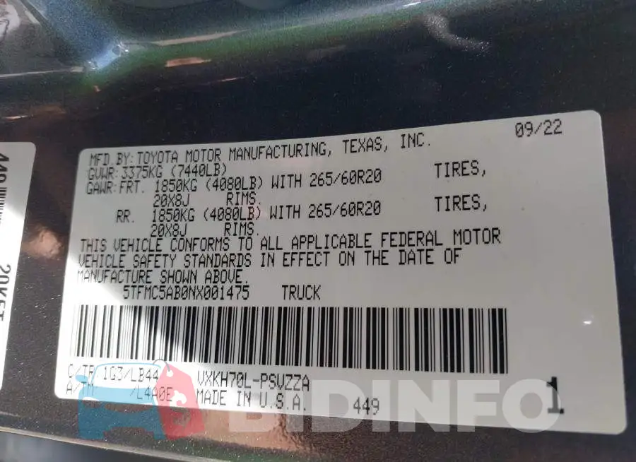 5TFMC5AB0NX001475 Photo# 9