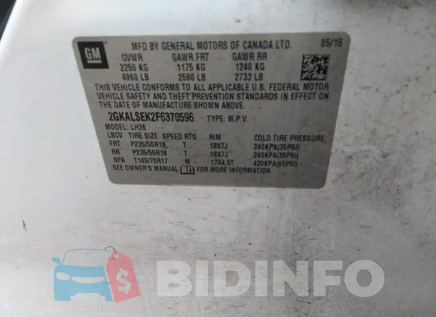 2GKALSEK2F6370596 Photo# 9