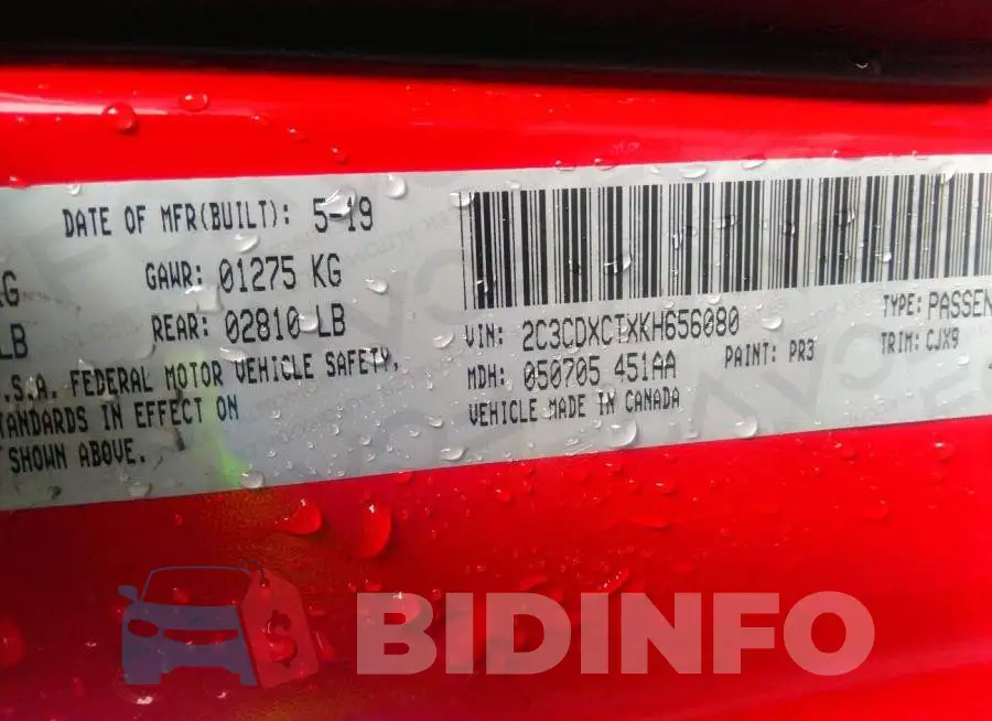 2C3CDXCTXKH656080 Photo# 9