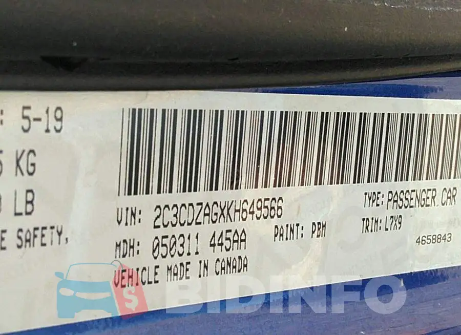 2C3CDZAGXKH649566 Photo# 9