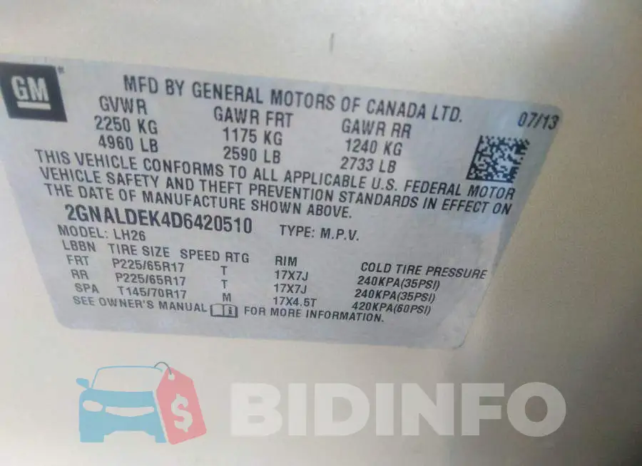 2GNALDEK4D6420510 Photo# 9