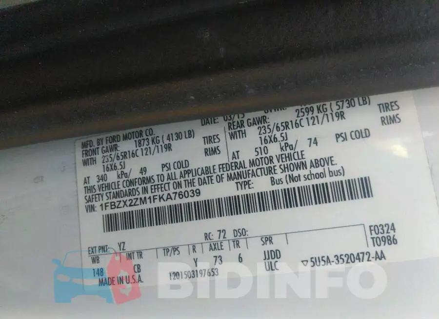 1FBZX2ZM1FKA76039 Photo# 9