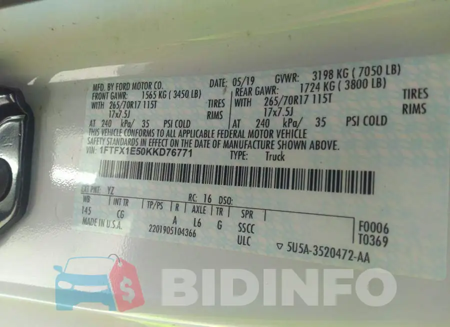 1FTFX1E50KKD76771 Photo# 9