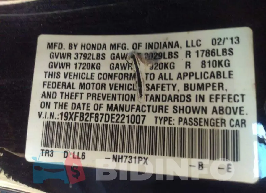 19XFB2F87DE221007 Photo# 9