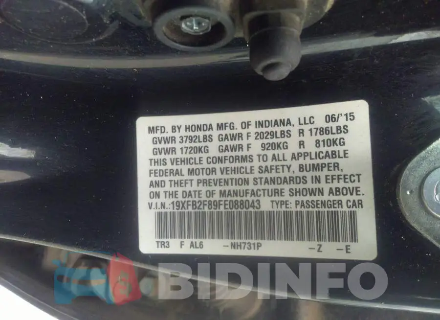 19XFB2F89FE088043 Photo# 9