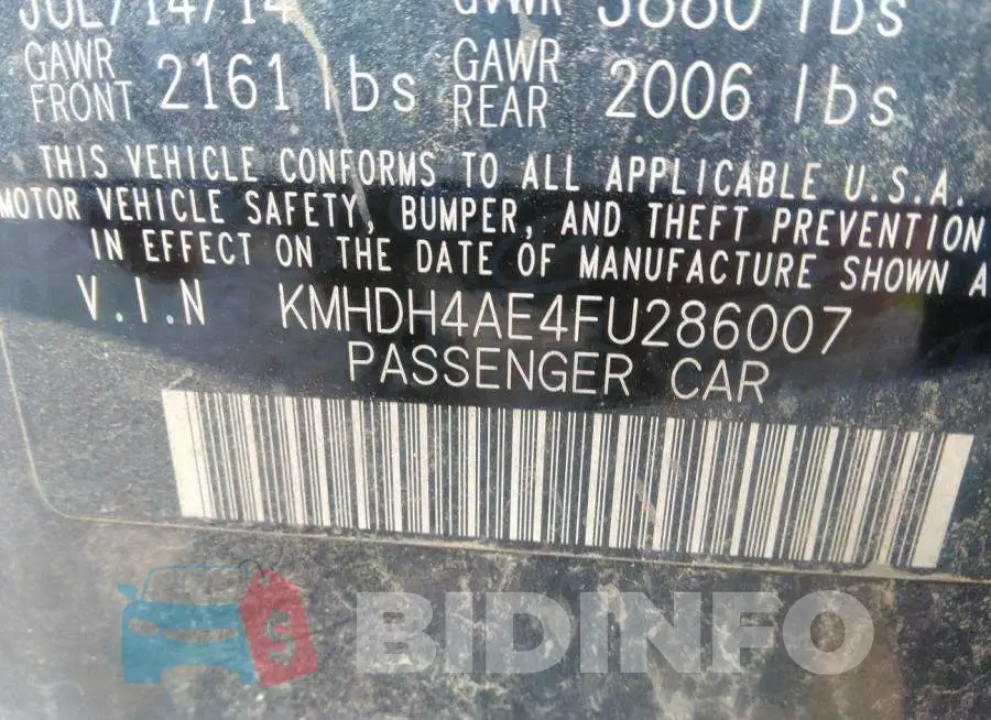 KMHDH4AE4FU286007 Photo# 9