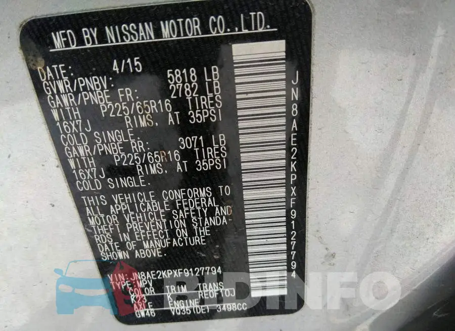 JN8AE2KPXF9127794 Photo# 9