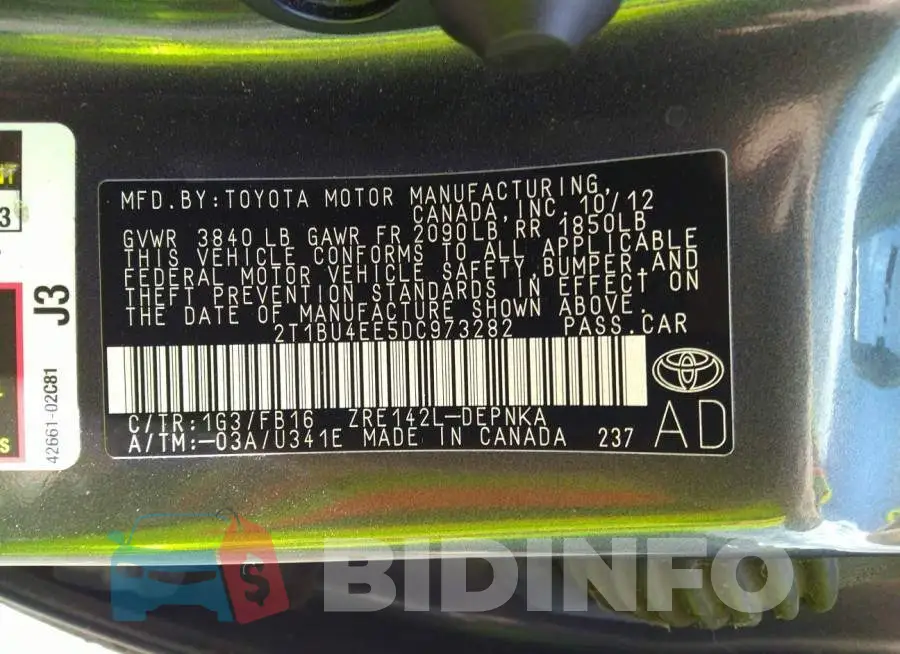 2T1BU4EE5DC973282 Photo# 9