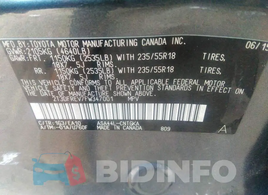 2T3DFREV7FW347001 Photo# 9