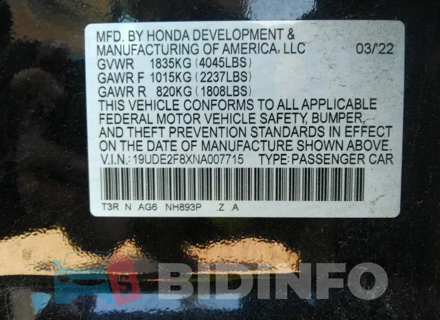 19UDE2F8XNA007715 Photo# 9