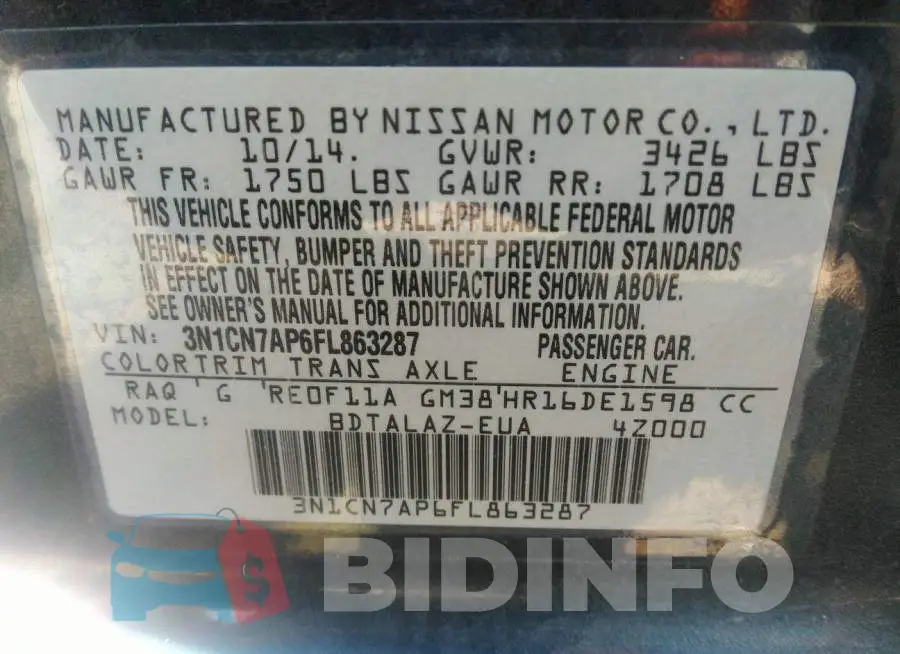 3N1CN7AP6FL863287 Photo# 9