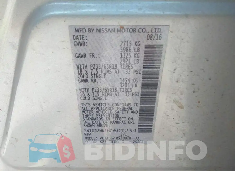 5N1DR2MN1HC601254 Photo# 9