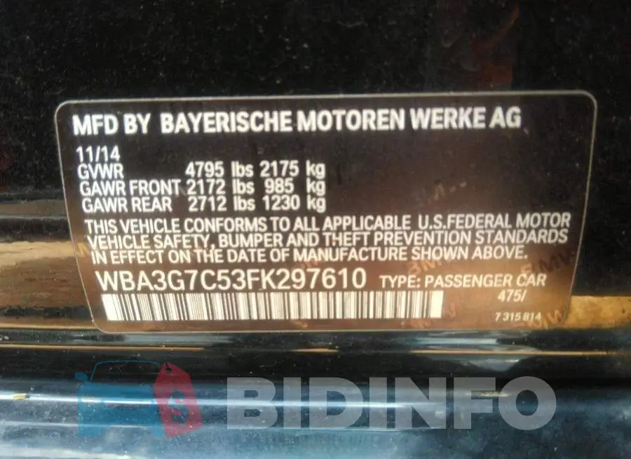 WBA3G7C53FK297610 Photo# 9