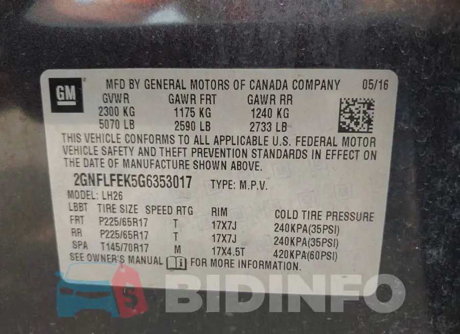 2GNFLFEK5G6353017 Photo# 9