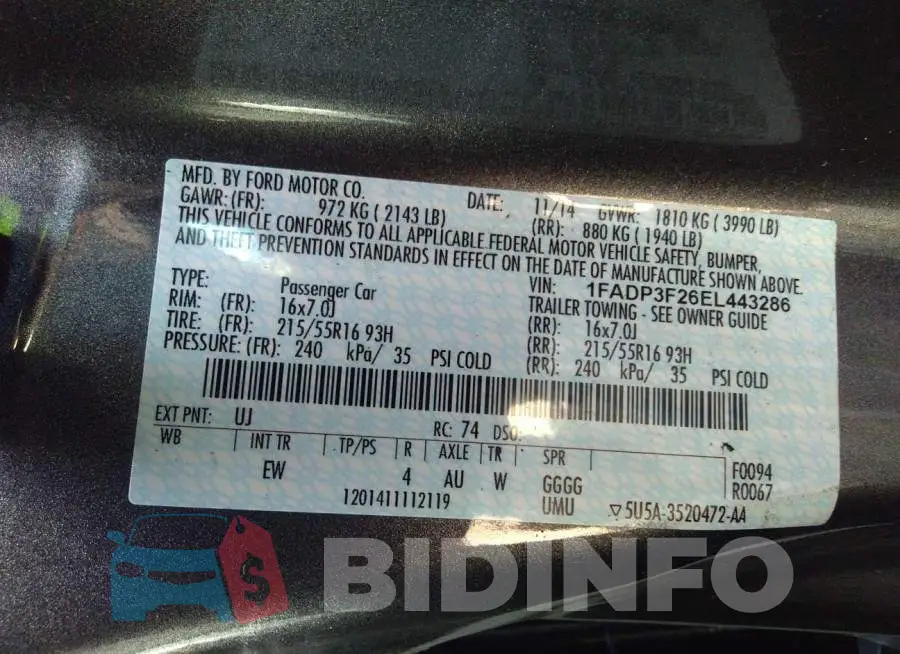 1FADP3F26EL443286 Photo# 9
