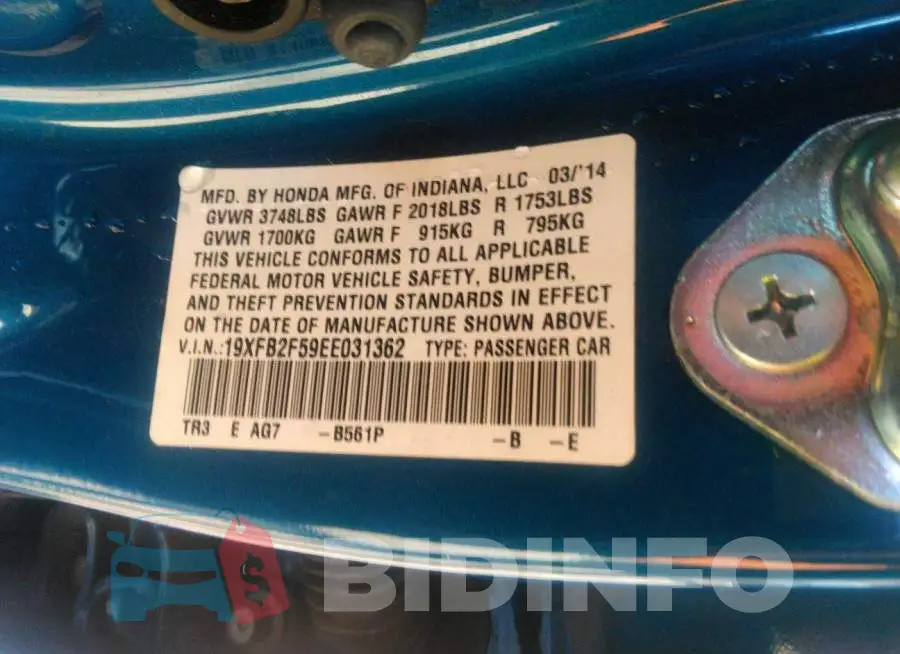 19XFB2F59EE031362 Photo# 9