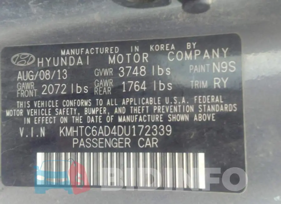 KMHTC6AD4DU172339 Photo# 9