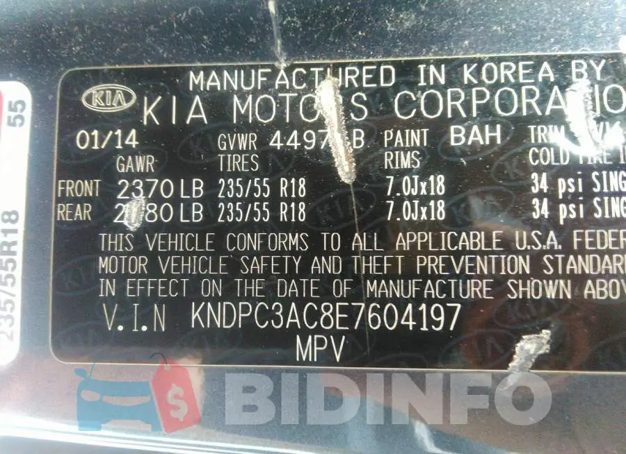 KNDPC3AC8E7604197 Photo# 9