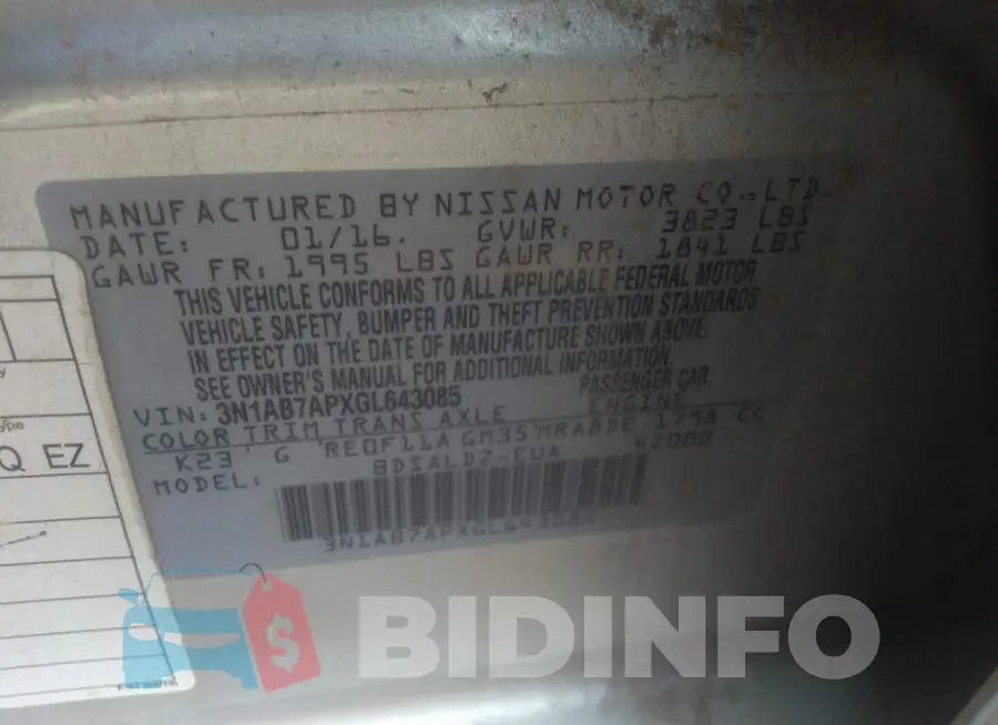 3N1AB7APXGL643085 Photo# 9