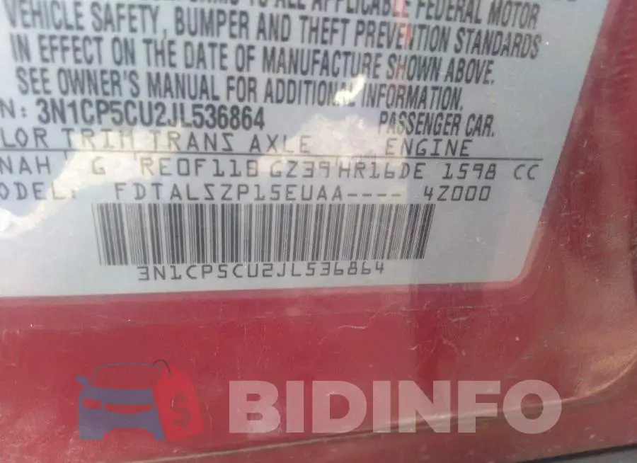 3N1CP5CU2JL536864 Photo# 9