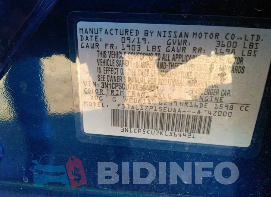 3N1CP5CU7KL564421 Photo# 9