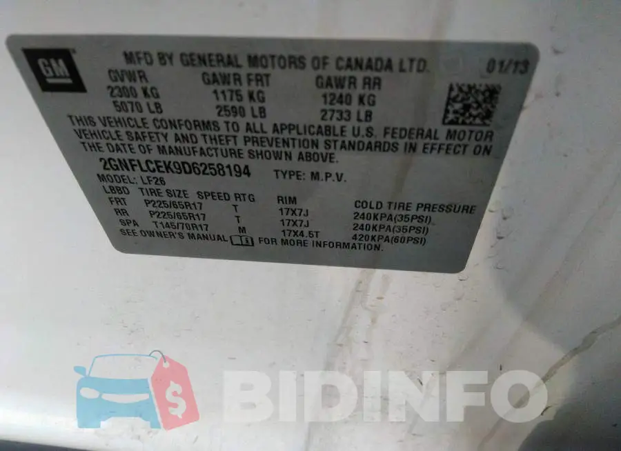 2GNFLCEK9D6258194 Photo# 9