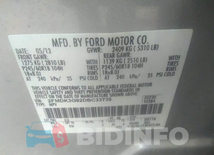 2FMDK3G92DBC33735 Photo# 9