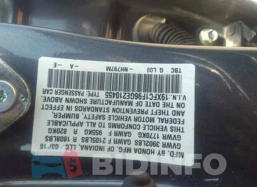 19XFC1F96GE210455 Photo# 9