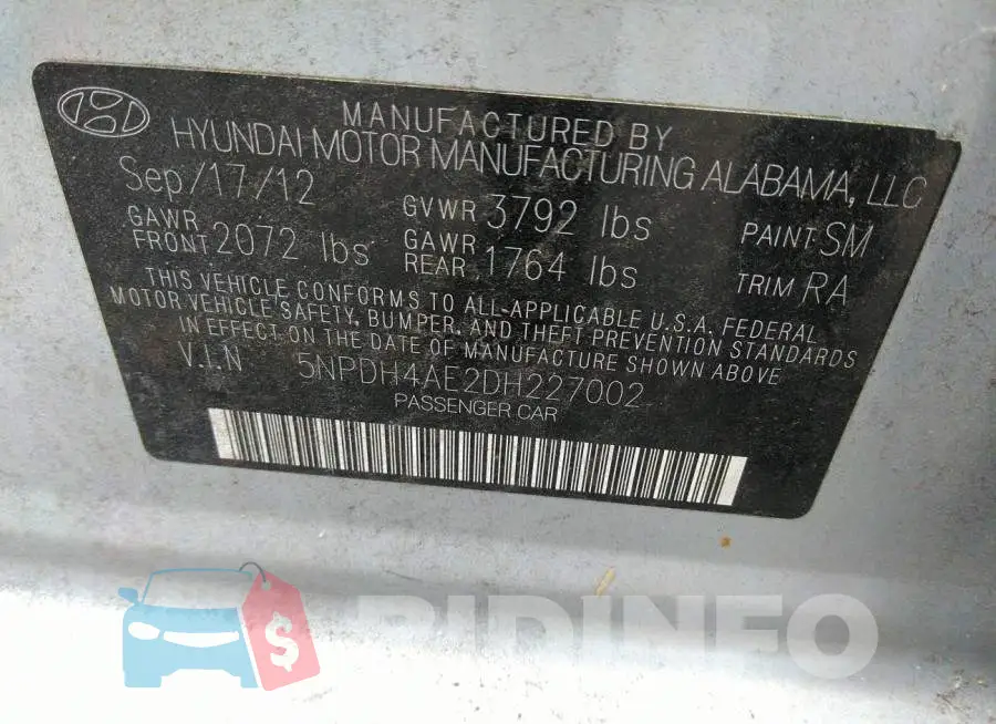 5NPDH4AE2DH227002 Photo# 9