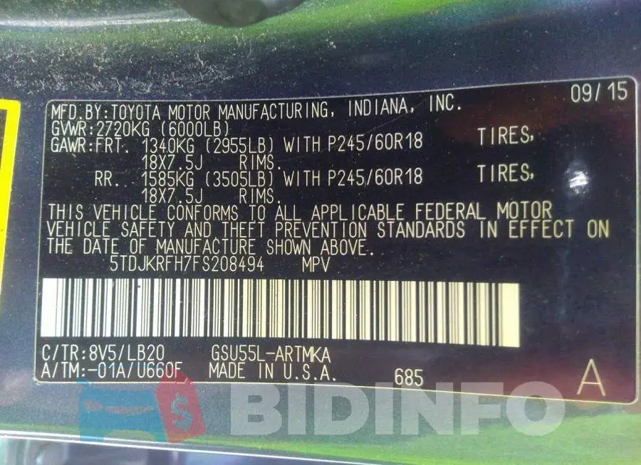 5TDJKRFH7FS208494 Photo# 9