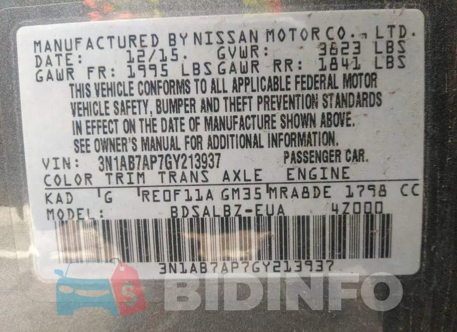 3N1AB7AP7GY213937 Photo# 9