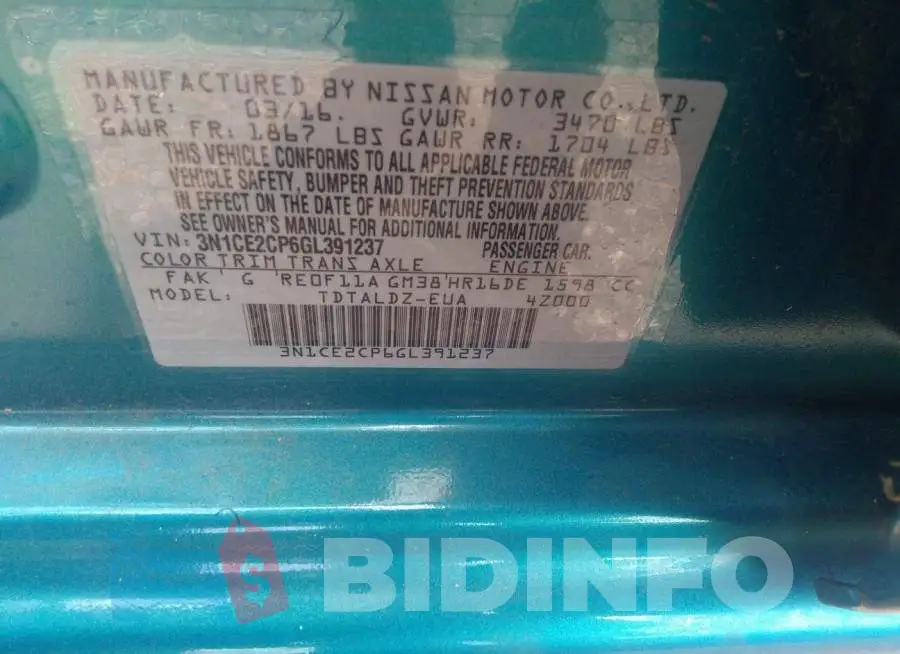 3N1CE2CP6GL391237 Photo# 9