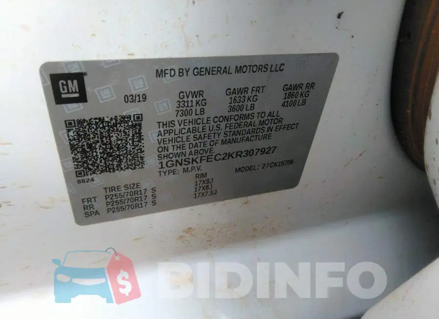 1GNSKFEC2KR307927 Photo# 9