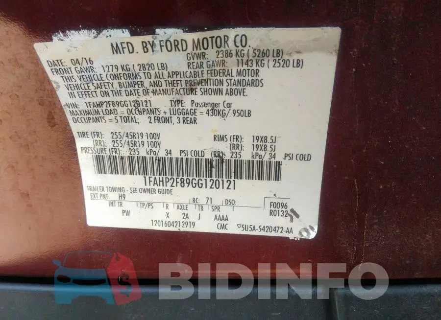 1FAHP2F89GG120121 Photo# 9