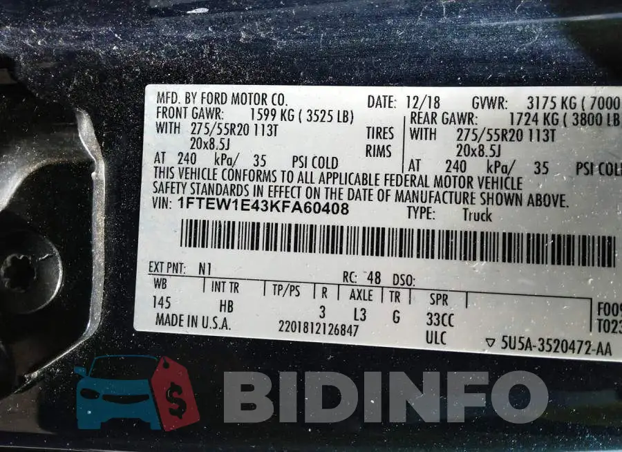 1FTEW1E43KFA60408 Photo# 9