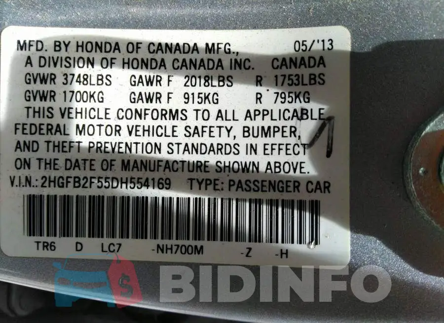 2HGFB2F55DH554169 Photo# 9
