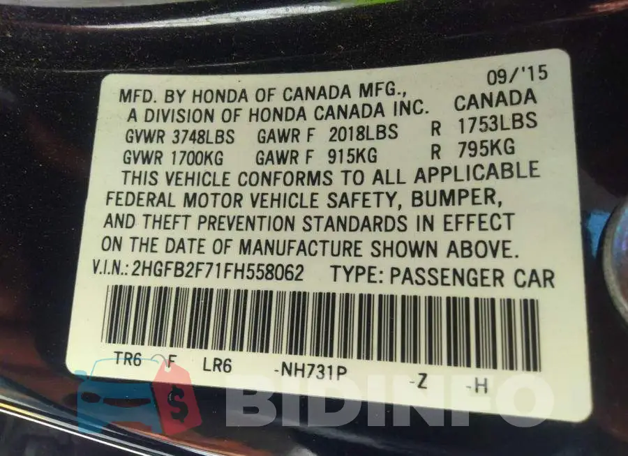 2HGFB2F71FH558062 Photo# 9