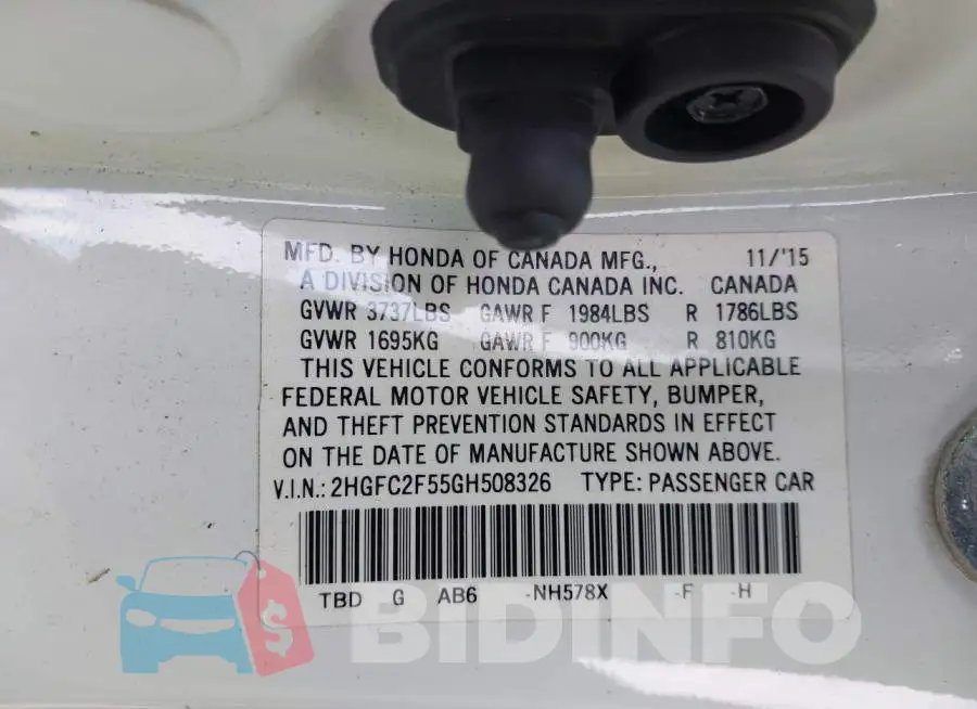 2HGFC2F55GH508326 Photo# 9