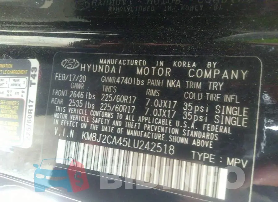 KM8J2CA45LU242518 Photo# 9