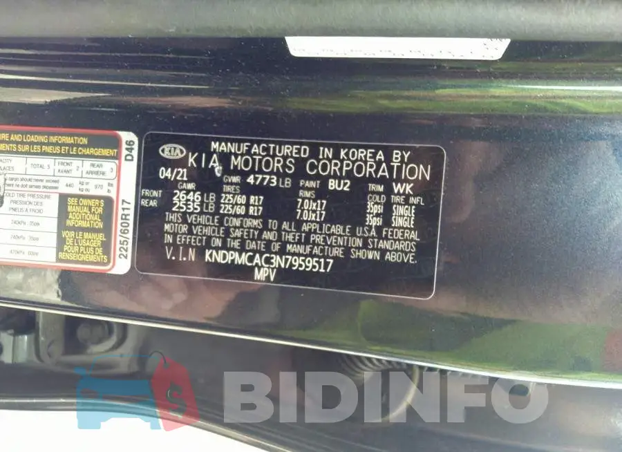 KNDPMCAC3N7959517 Photo# 9