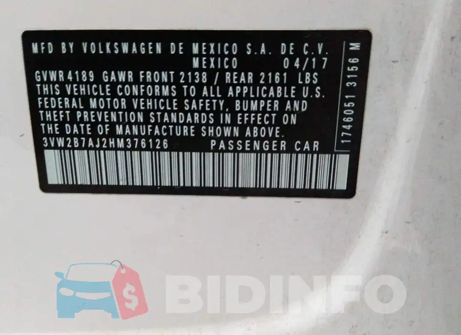 3VW2B7AJ2HM376126 Photo# 9