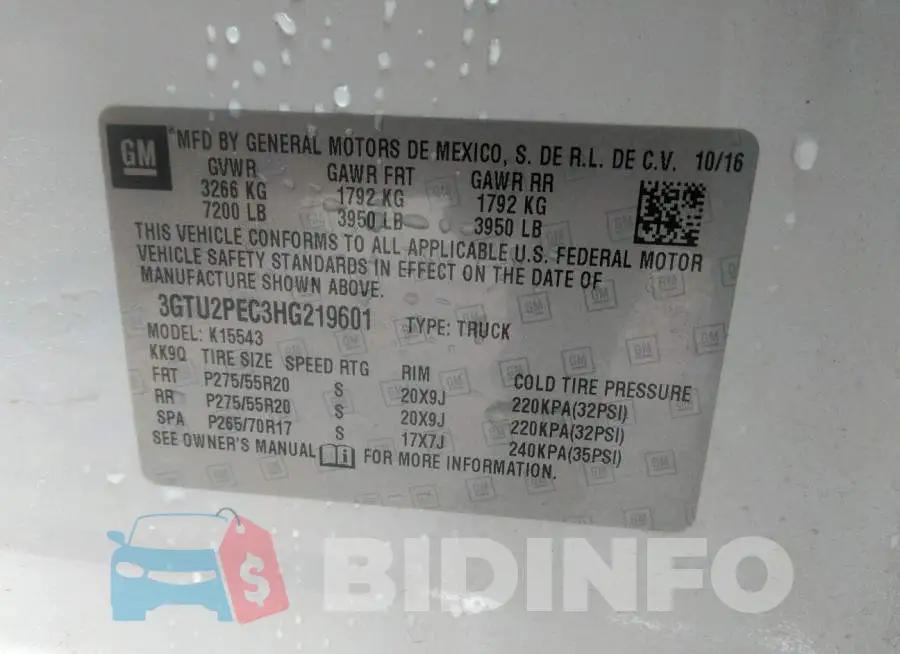 3GTU2PEC3HG219601 Photo# 9