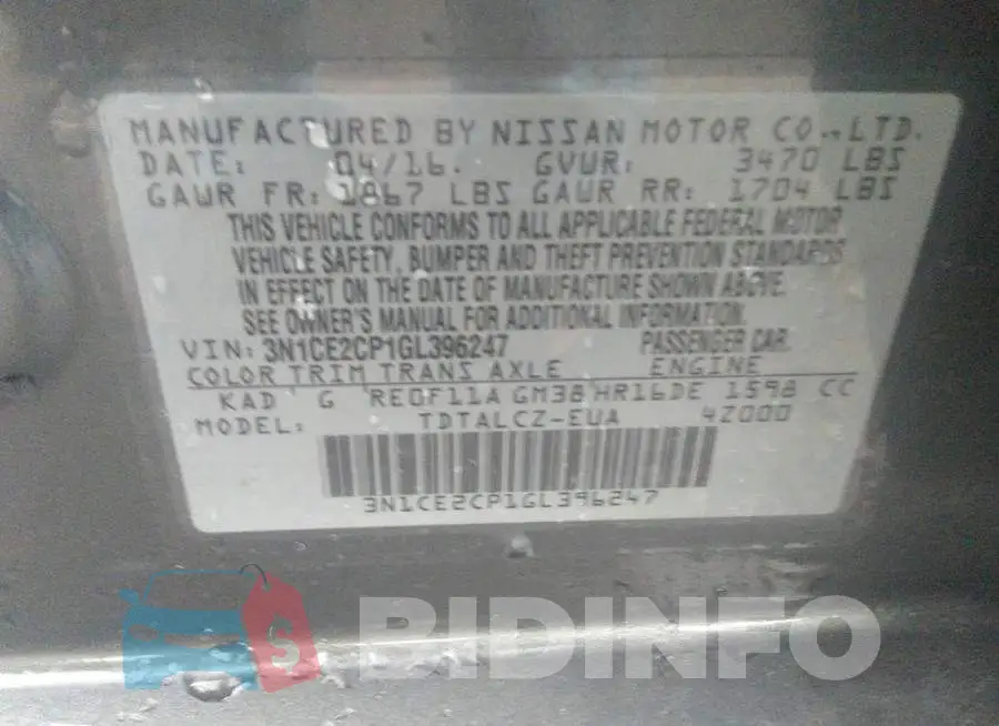 3N1CE2CP1GL396247 Photo# 9