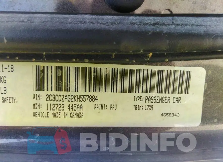2C3CDZAG2KH557884 Photo# 9