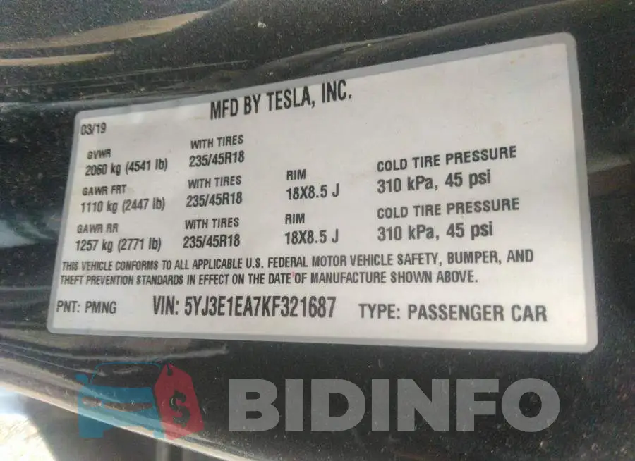5YJ3E1EA7KF321687 Photo# 9