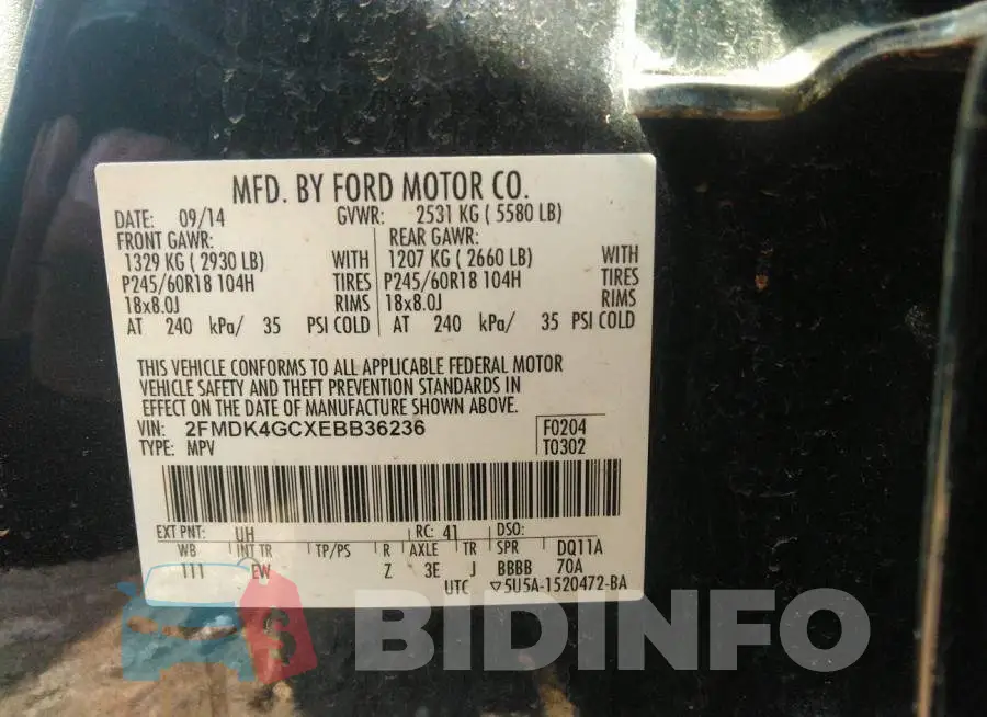 2FMDK4GCXEBB36236 Photo# 9