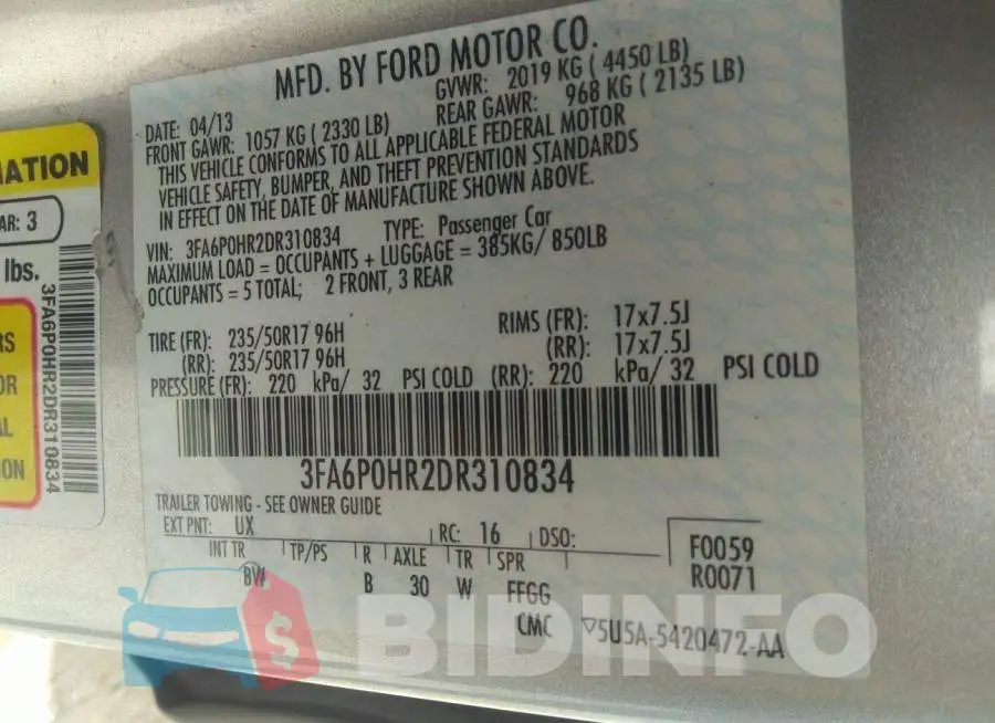 3FA6P0HR2DR310834 Photo# 9